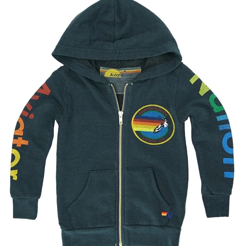 KID'S AVIATOR NATION ZIP HOODIE - CHARCOAL SIZE 4